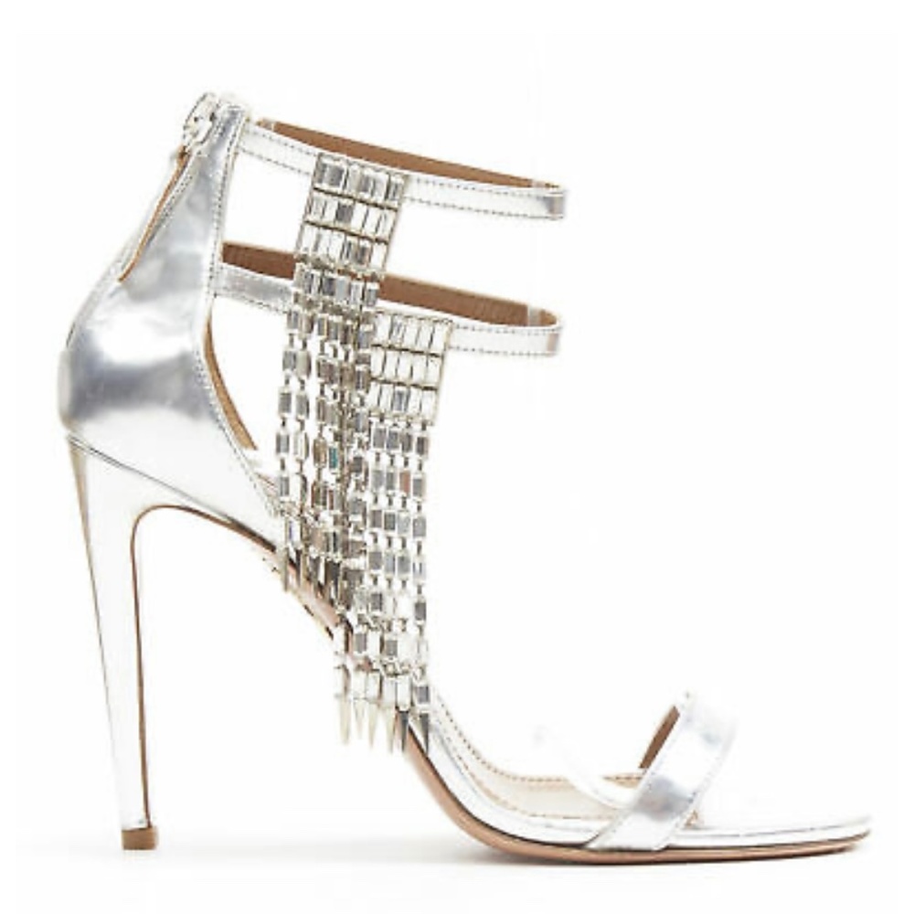 AQUAZZURA dangling crystal chandelier silver leather strappy heel Size 38.5